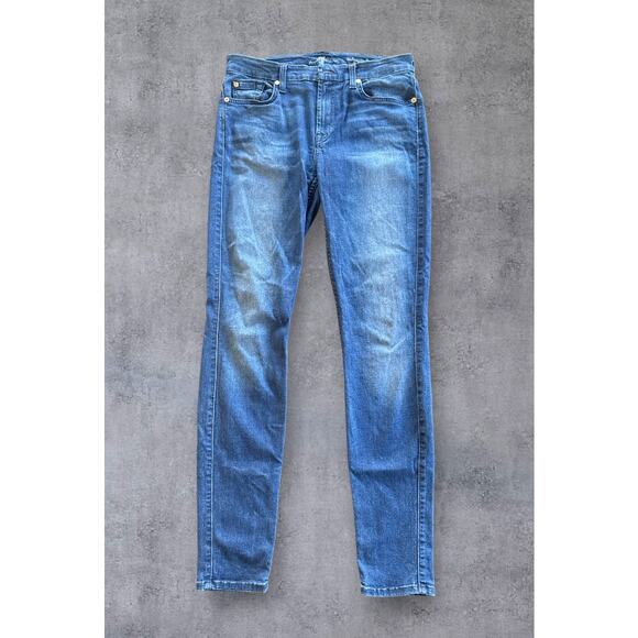 7 For All Mankind Mid Rise Skinny Ankle Jeans Dark Wash Denim Stretchy Sz 28 - Picture 1 of 12
